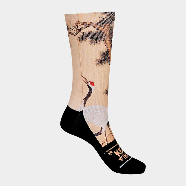Buddha Stones Casual White Crane Pine Trees Mountains Micro Crew Men Women Unisex Socks - image 8