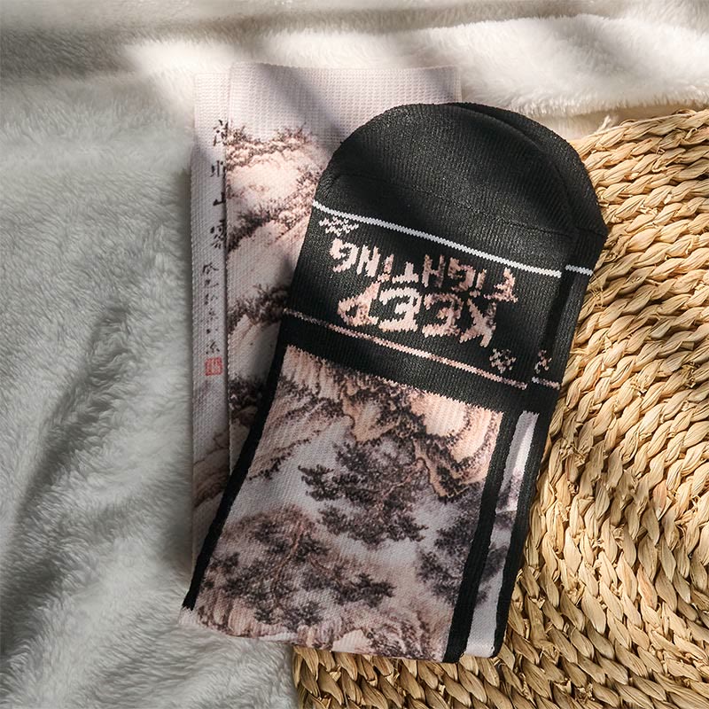 Buddha Stones Casual White Crane Pine Trees Mountains Micro Crew Men Women Unisex Socks - image 15