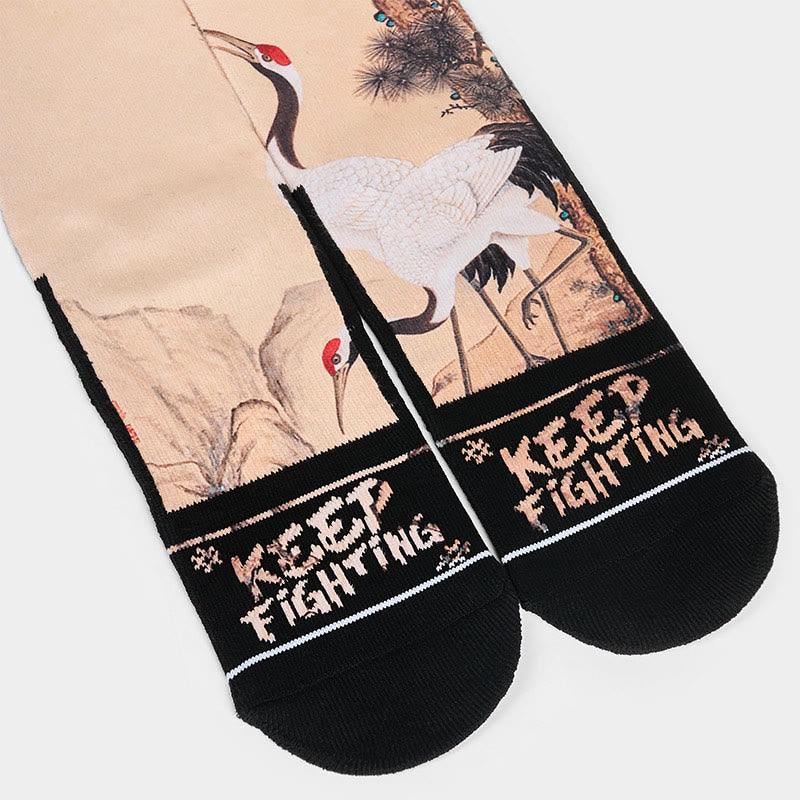 Buddha Stones Casual White Crane Pine Trees Mountains Micro Crew Men Women Unisex Socks - image 3