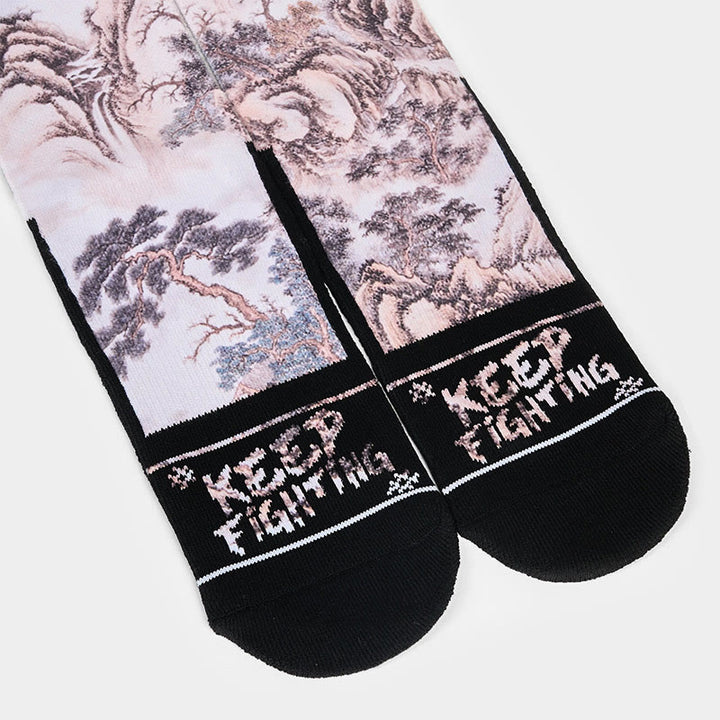 Buddha Stones Casual White Crane Pine Trees Mountains Micro Crew Men Women Unisex Socks - image 14