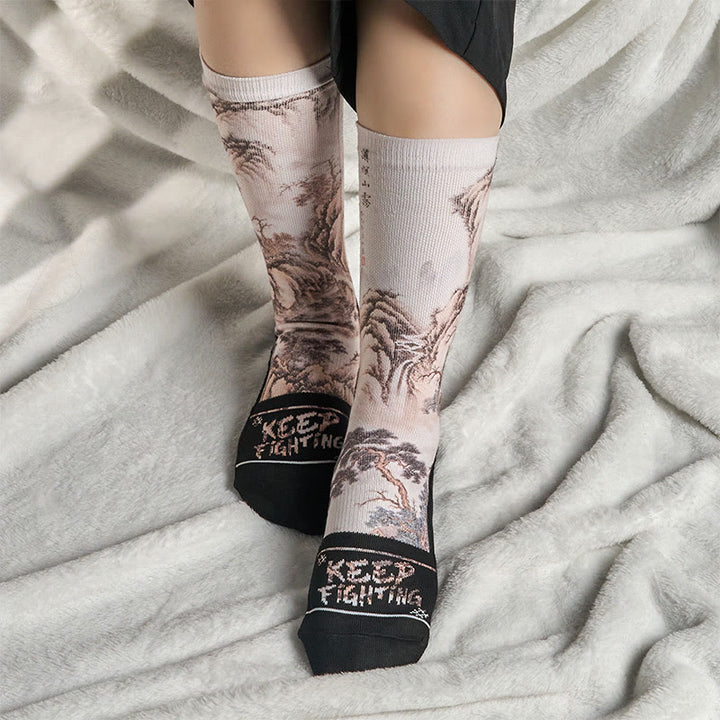 Buddha Stones Casual White Crane Pine Trees Mountains Micro Crew Men Women Unisex Socks - image 16