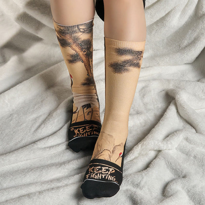 Buddha Stones Casual White Crane Pine Trees Mountains Micro Crew Men Women Unisex Socks - image 5