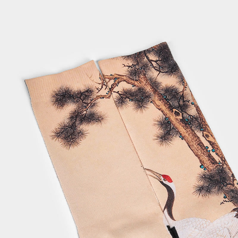 Buddha Stones Casual White Crane Pine Trees Mountains Micro Crew Men Women Unisex Socks - image 2