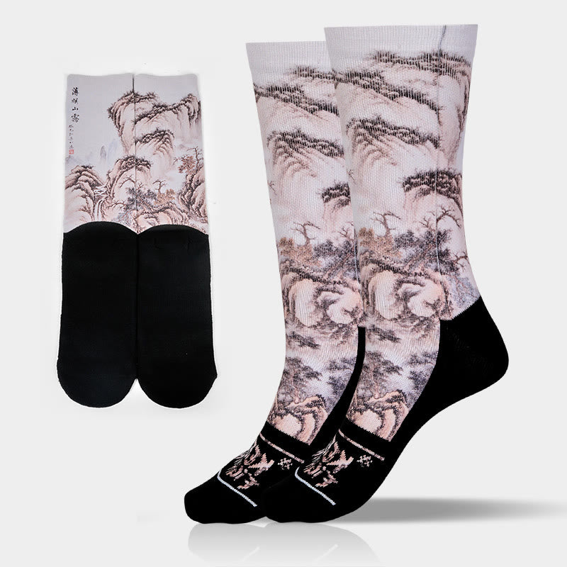 Buddha Stones Casual White Crane Pine Trees Mountains Micro Crew Men Women Unisex Socks - Linen - One Size Fits Most (US 5-10.5，EU 38-44，UK/AU 5-10.5，AISA 24.5-28cm) - image 11