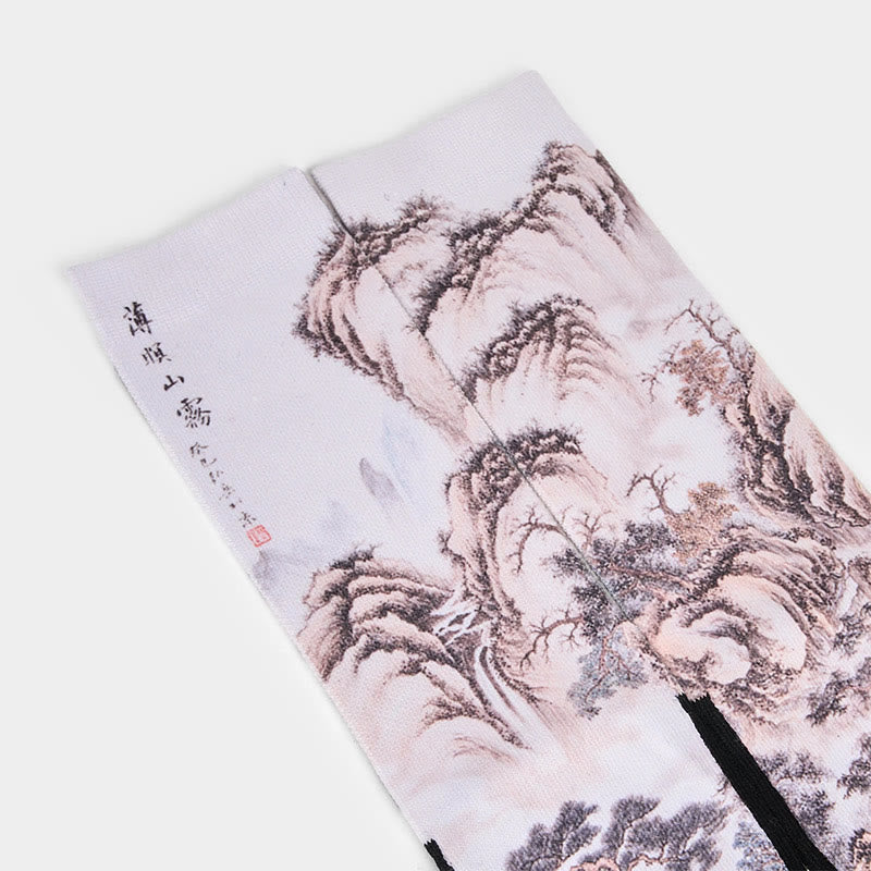 Buddha Stones Casual White Crane Pine Trees Mountains Micro Crew Men Women Unisex Socks - image 13