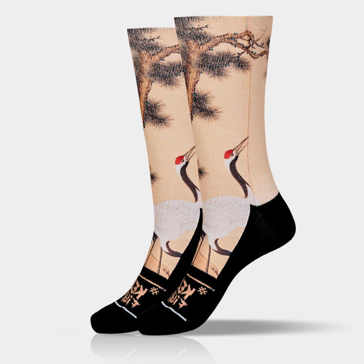 Buddha Stones Casual White Crane Pine Trees Mountains Micro Crew Men Women Unisex Socks - image 10