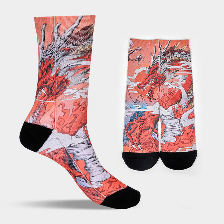 Buddha Stones Casual Red Dragon Volcano Sun Tree Mountains Micro Crew Men Women Unisex Socks - image 8
