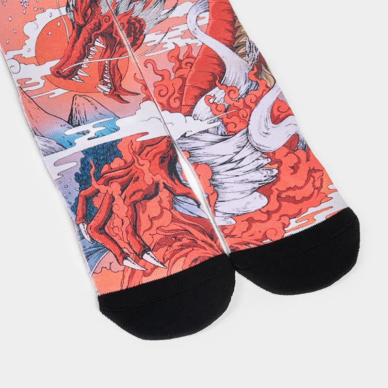 Buddha Stones Casual Red Dragon Volcano Sun Tree Mountains Micro Crew Men Women Unisex Socks - image 3