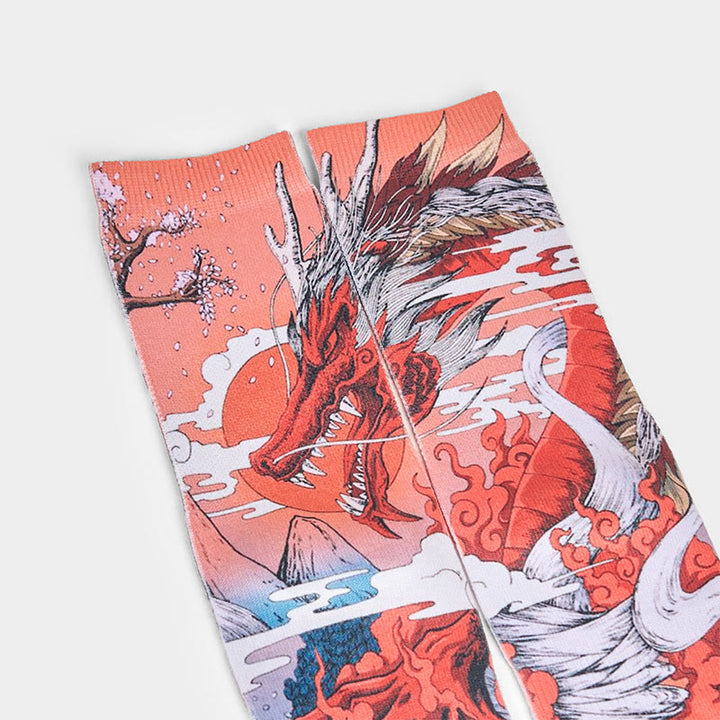 Buddha Stones Casual Red Dragon Volcano Sun Tree Mountains Micro Crew Men Women Unisex Socks - image 2