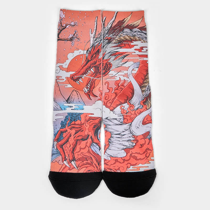 Buddha Stones Casual Red Dragon Volcano Sun Tree Mountains Micro Crew Men Women Unisex Socks - image 1