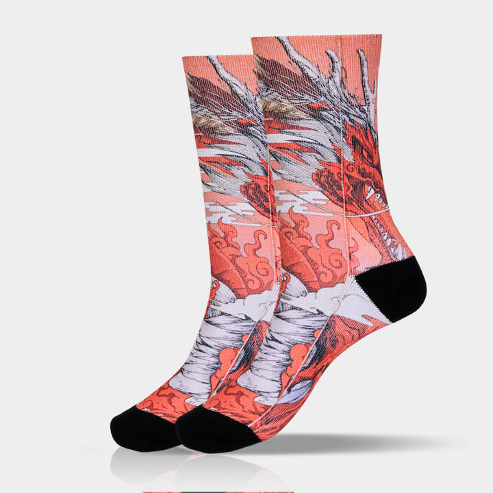 Buddha Stones Casual Red Dragon Volcano Sun Tree Mountains Micro Crew Men Women Unisex Socks - image 9