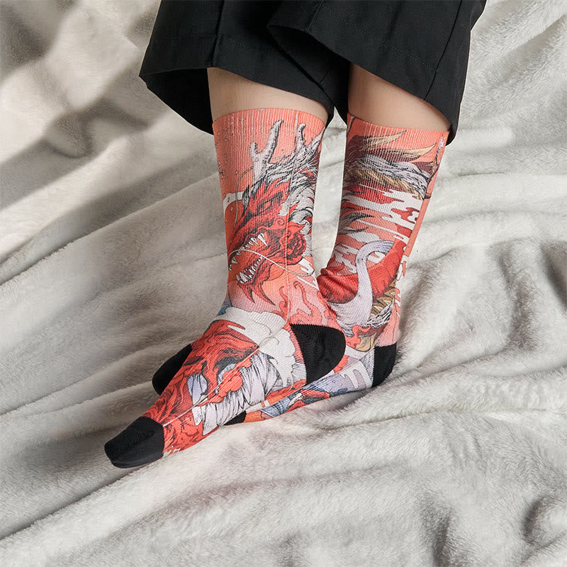 Buddha Stones Casual Red Dragon Volcano Sun Tree Mountains Micro Crew Men Women Unisex Socks - image 4