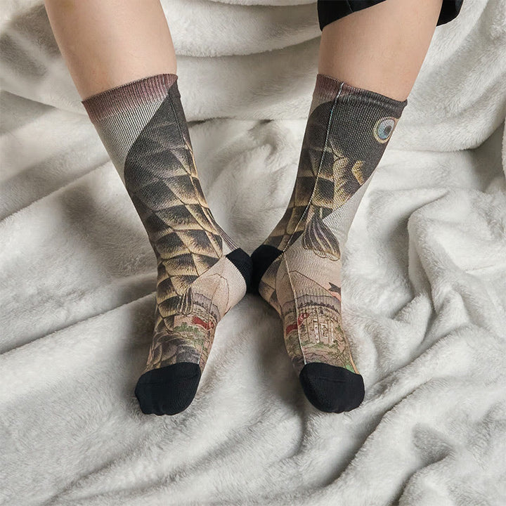 Buddha Stones Casual Koi Fish Mount Fuji Micro Crew Men Women Unisex Socks - image 7