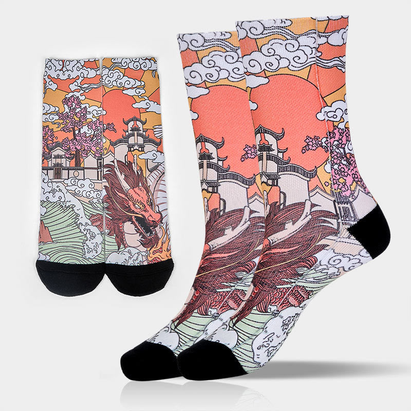 Buddha Stones Casual Dragon Clouds Sun Waves Micro Crew Men Women Unisex Socks - DarkSeaGreen - M-L(US 8-12，EU 41-45，UK/AU 7.5-11.5，AISA 25.5-28.5cm) - image 0