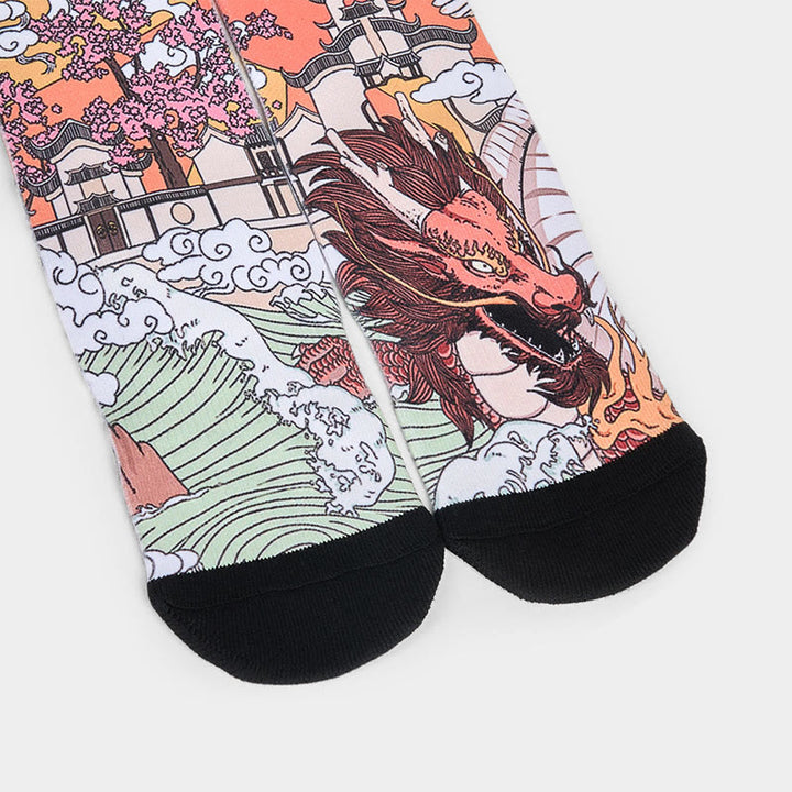 Buddha Stones Casual Dragon Clouds Sun Waves Micro Crew Men Women Unisex Socks - image 3