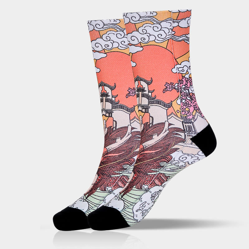 Buddha Stones Casual Dragon Clouds Sun Waves Micro Crew Men Women Unisex Socks - image 9