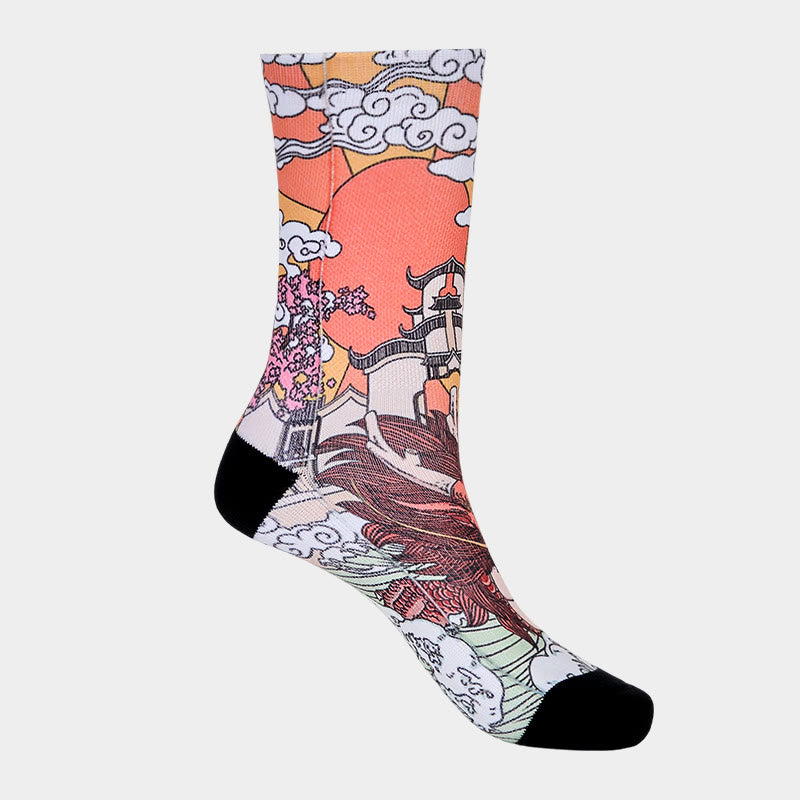 Buddha Stones Casual Dragon Clouds Sun Waves Micro Crew Men Women Unisex Socks - image 7
