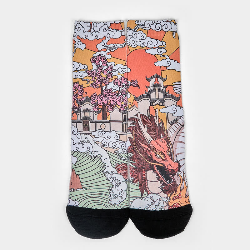 Buddha Stones Casual Dragon Clouds Sun Waves Micro Crew Men Women Unisex Socks - image 1