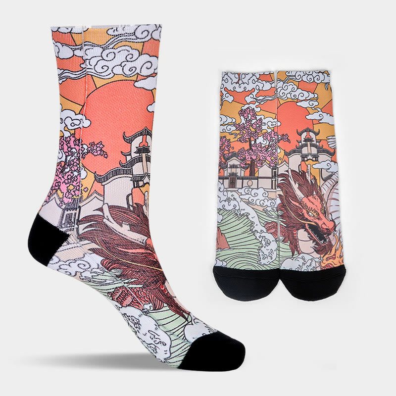 Buddha Stones Casual Dragon Clouds Sun Waves Micro Crew Men Women Unisex Socks - image 8