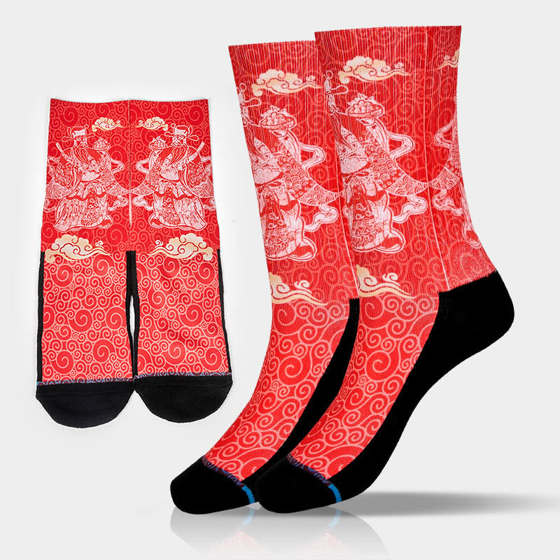 Buddha Stones Casual God Of Wealth Auspicious Clouds Micro Crew Men Women Unisex Socks - Red - S-M (US 3.5-8.5，EU 33–39，UK/AU 1.5-6，Asia 21.5–25 cm) - image 0