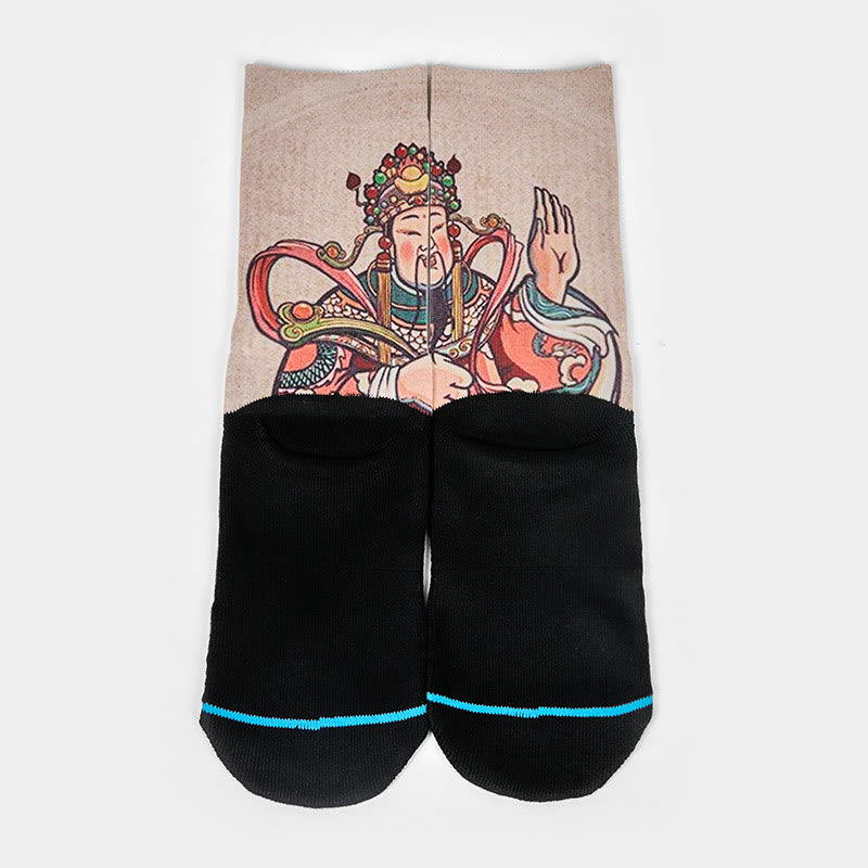 Buddha Stones Casual God Of Wealth Ruyi Handle Micro Crew Men Women Unisex Socks - image 1