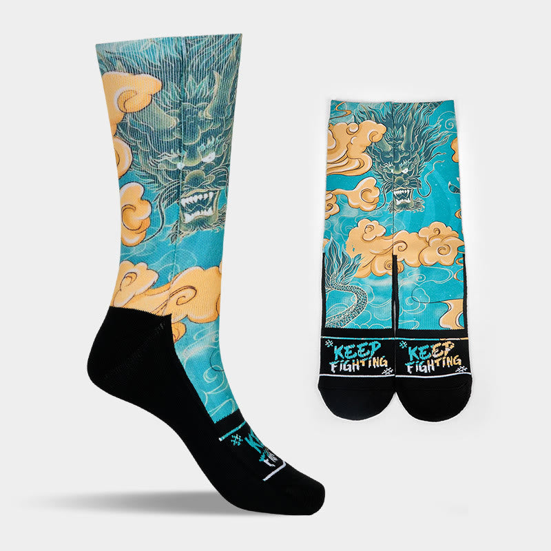 Buddha Stones Casual Dragon Auspicious Clouds Design Micro Crew Men's Socks - image 8