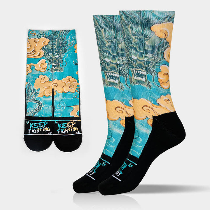 Buddha Stones Casual Dragon Auspicious Clouds Design Micro Crew Men's Socks - SkyBlue - M-L(US 7.5-12，EU 40-45，UK/AU 7-11.5，AISA 25.5-28.5cm) - image 0