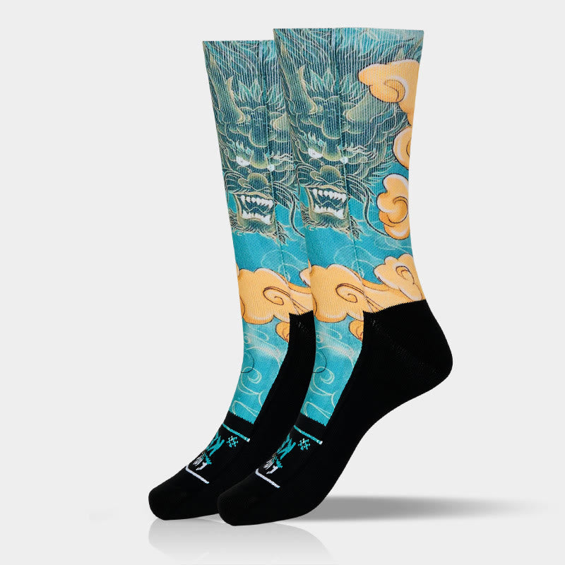 Buddha Stones Casual Dragon Auspicious Clouds Design Micro Crew Men's Socks - image 9