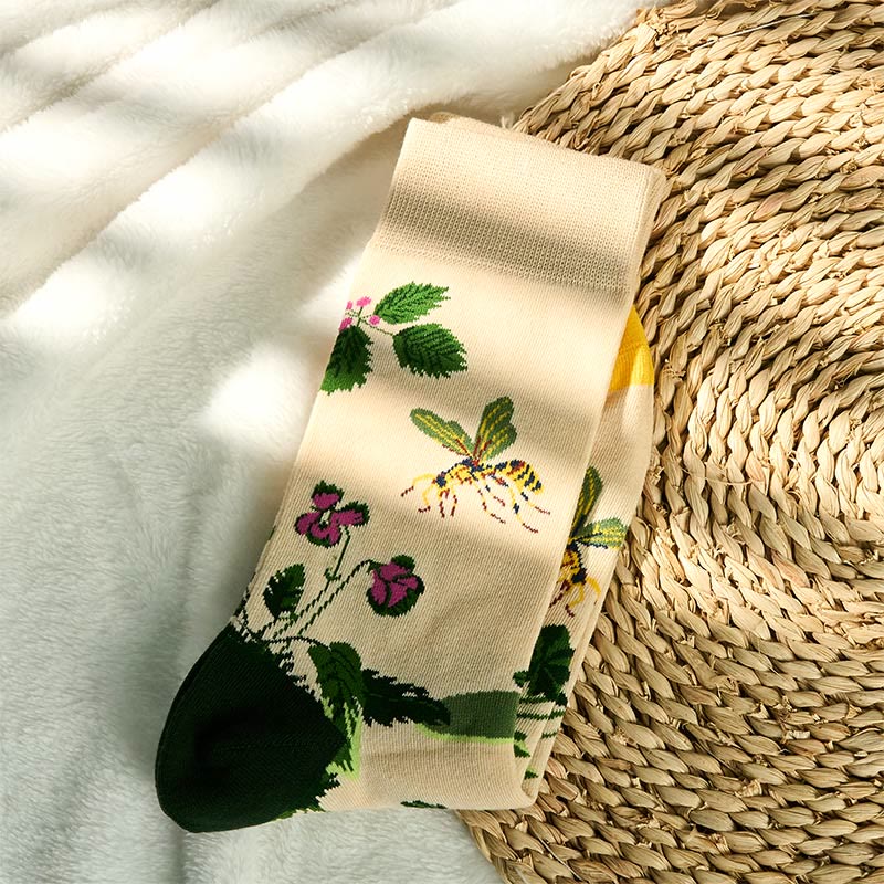 Buddha Stones Bee Frog Leaves Pattern Men Women Unisex Cotton Crew Socks - image 1