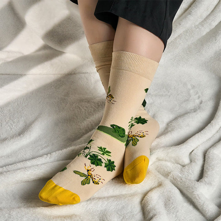 Buddha Stones Bee Frog Leaves Pattern Men Women Unisex Cotton Crew Socks - image 2