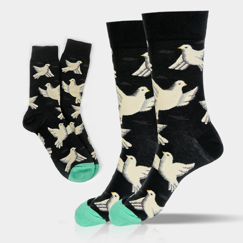 Buddha Stones Doves Pattern Design Men Women Unisex Cotton Crew Socks - Doves - One Size Fits Most (US8–12.5，EU41-46，UK/AU7.5-12，Asia25.5-31cm) - image 0