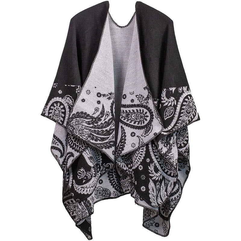 Buddha Stones Fall Winter Tibetan Paisley Pattern Shawl Thermal Cozy Unisex Scarf Wrap - Black - image 5