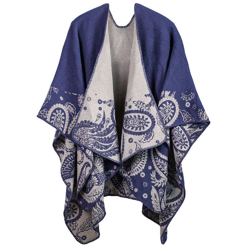 Buddha Stones Fall Winter Tibetan Paisley Pattern Shawl Thermal Cozy Unisex Scarf Wrap - DarkSlateBlue - image 6