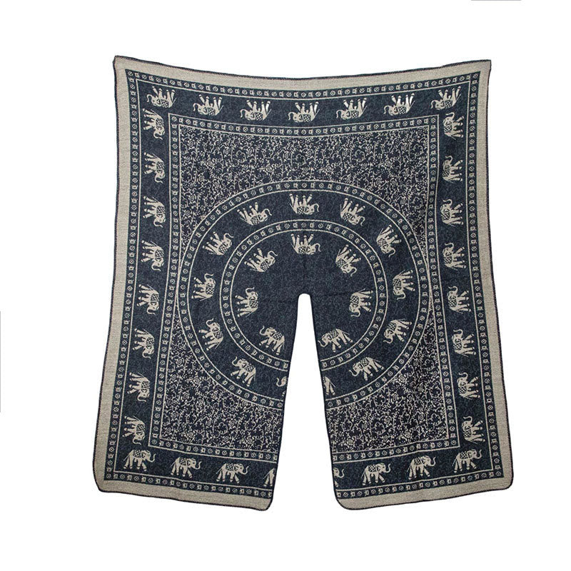 Buddha Stones Tibetan Jacquard Elephant Geometry Pattern Unisex Cozy Scarf Shawl - image 1