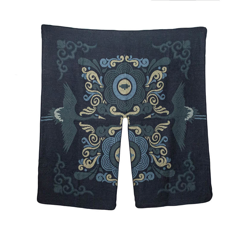 Buddha Stones Tibetan Open Front Auspicious Cloud Crane Pattern Unisex Cozy Scarf Shawl - image 4