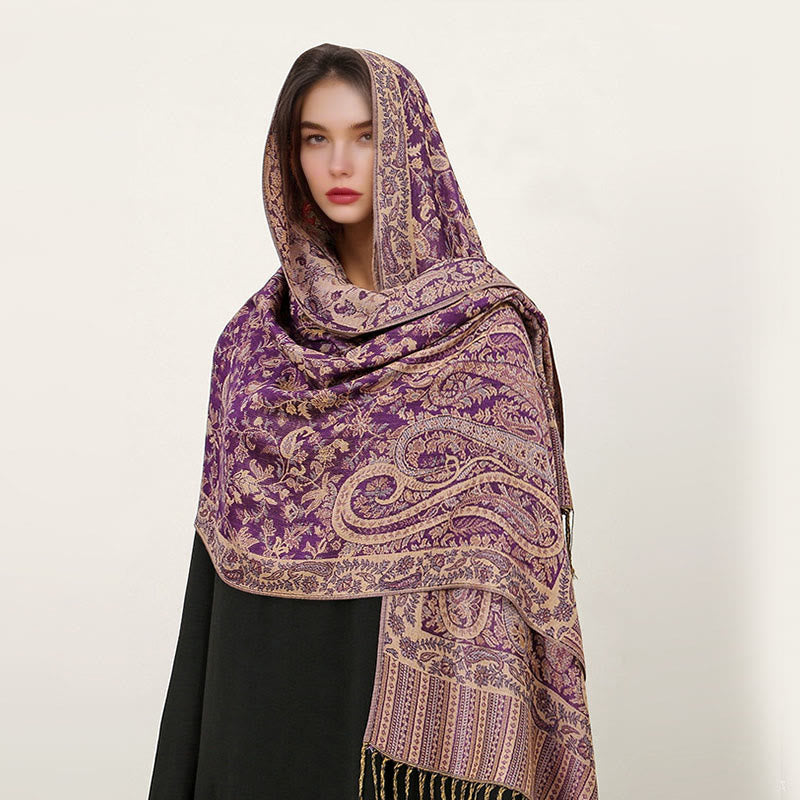 Buddha Stones Ethnic Daily Tibetan Paisley Pattern Tassel Cozy Scarf Shawl - DarkMagenta - 70*180cm - image 26