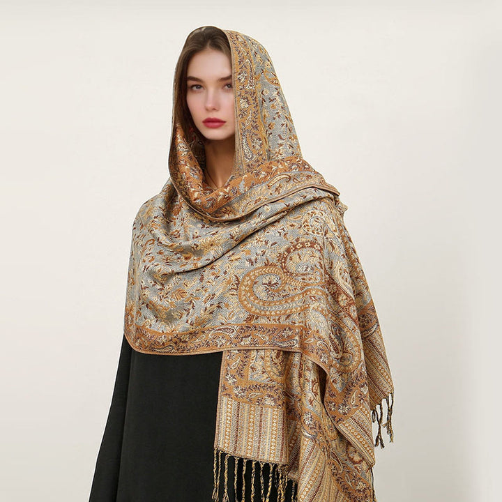 Buddha Stones Ethnic Daily Tibetan Paisley Pattern Tassel Cozy Scarf Shawl - PaleTurquoise - 70*180cm - image 34