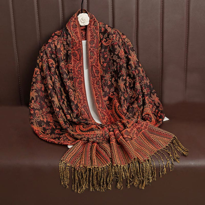 Buddha Stones Ethnic Daily Tibetan Paisley Pattern Tassel Cozy Scarf Shawl - image 9