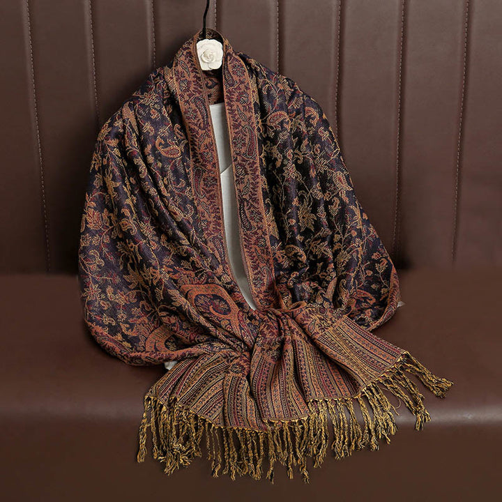 Buddha Stones Ethnic Daily Tibetan Paisley Pattern Tassel Cozy Scarf Shawl - image 1