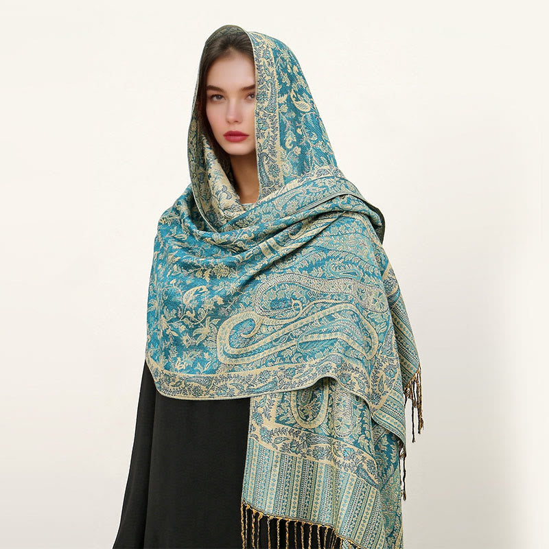 Buddha Stones Ethnic Daily Tibetan Paisley Pattern Tassel Cozy Scarf Shawl - DarkTurquoise - 70*180cm - image 36