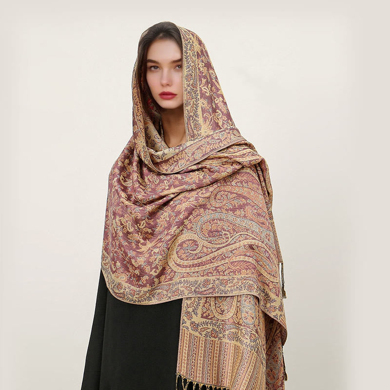 Buddha Stones Ethnic Daily Tibetan Paisley Pattern Tassel Cozy Scarf Shawl - LightCoral - 70*180cm - image 32