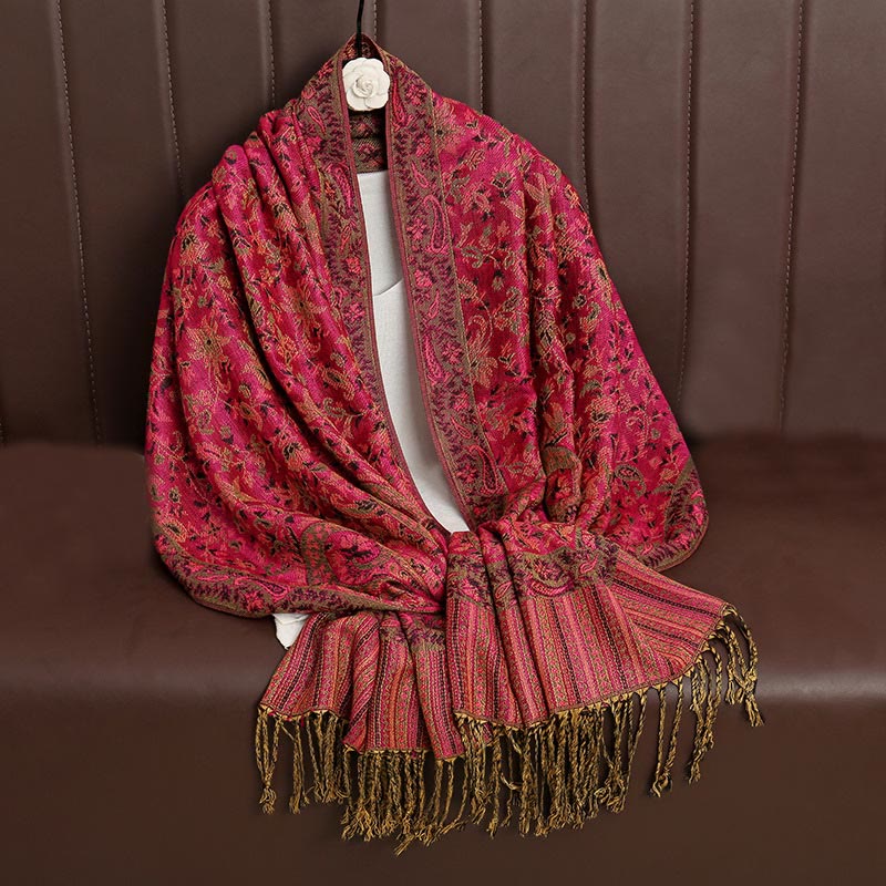 Buddha Stones Ethnic Daily Tibetan Paisley Pattern Tassel Cozy Scarf Shawl - image 7