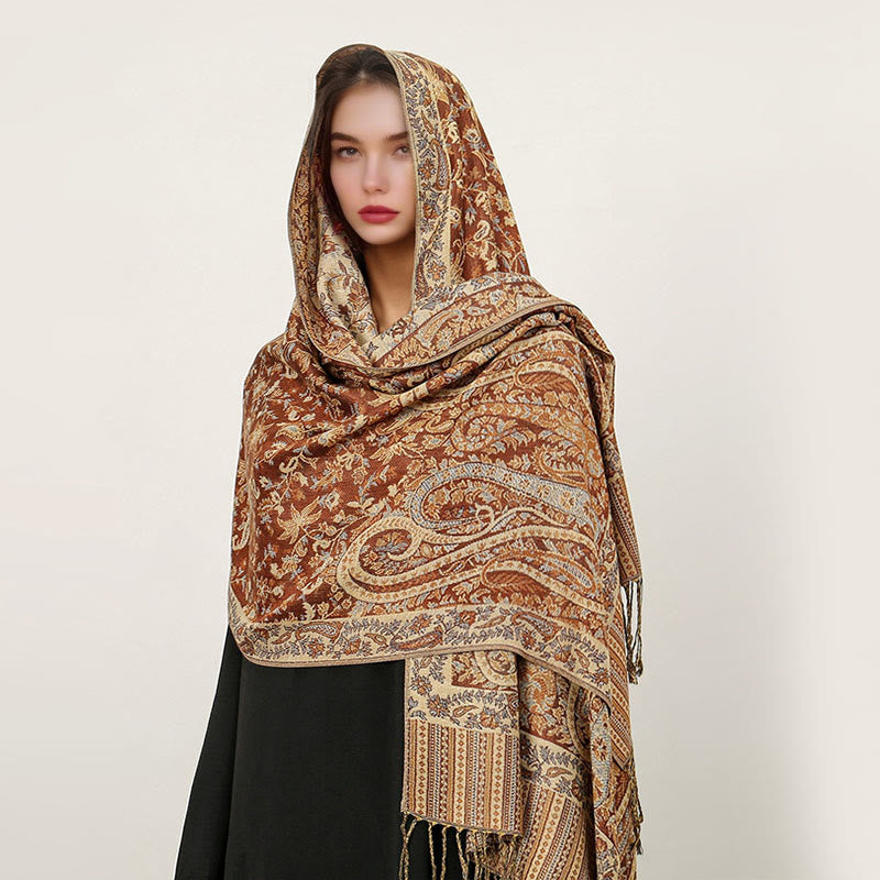 Buddha Stones Ethnic Daily Tibetan Paisley Pattern Tassel Cozy Scarf Shawl - Chocolate - 70*180cm - image 20