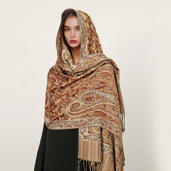 Buddha Stones Ethnic Daily Tibetan Paisley Pattern Tassel Cozy Scarf Shawl - Chocolate - 70*180cm - image 20