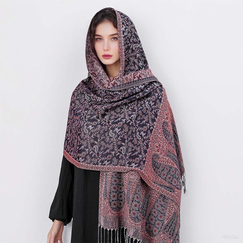 Buddha Stones Tibetan Jacquard Paisley Flower Pattern Color Contrast Design Tassel Cozy Scarf Shawl - image 38