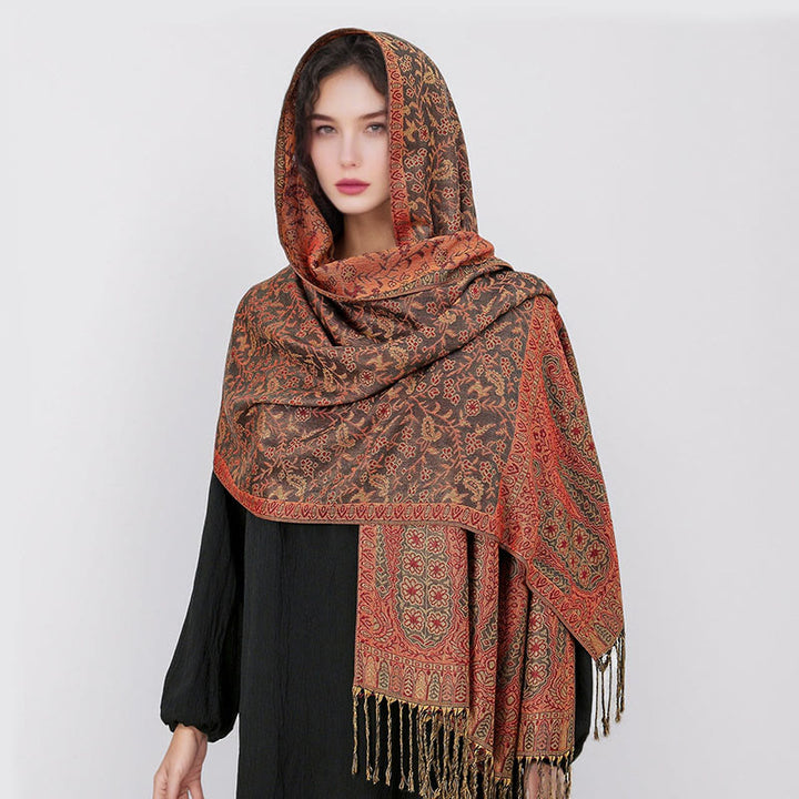 Buddha Stones Tibetan Jacquard Paisley Flower Pattern Color Contrast Design Tassel Cozy Scarf Shawl - image 34