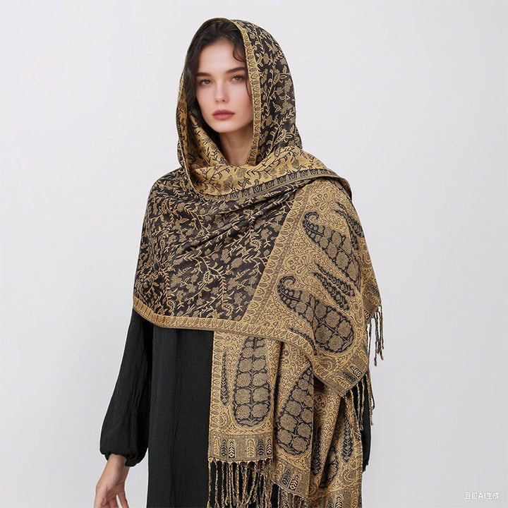 Buddha Stones Tibetan Jacquard Paisley Flower Pattern Color Contrast Design Tassel Cozy Scarf Shawl - image 40