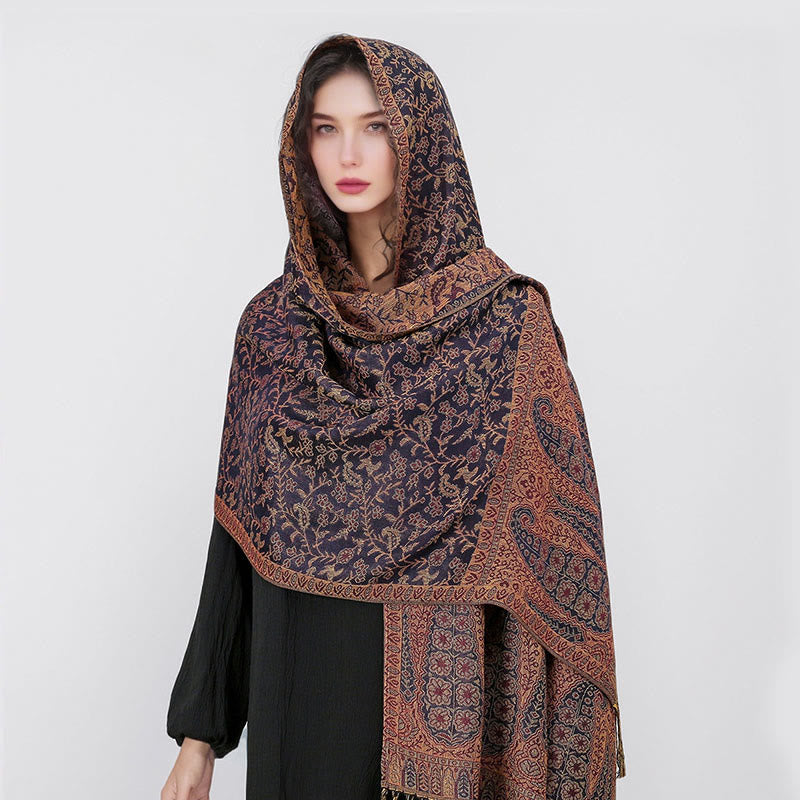 Buddha Stones Tibetan Jacquard Paisley Flower Pattern Color Contrast Design Tassel Cozy Scarf Shawl - image 28