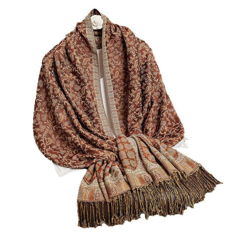 Buddha Stones Tibetan Jacquard Paisley Flower Pattern Color Contrast Design Tassel Cozy Scarf Shawl - image 19