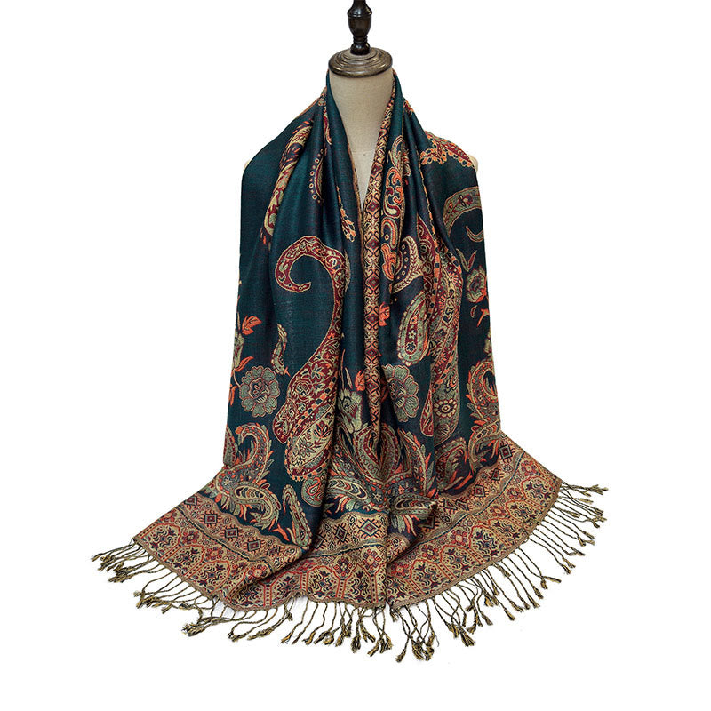 Buddha Stones Bohemia Style Tibetan Paisley Floral Pattern Tassel Cozy Scarf Shawl - image 5